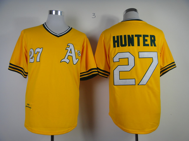 Men Oakland Athletics #27 Hunter Yellow Throwback MLB Jerseys